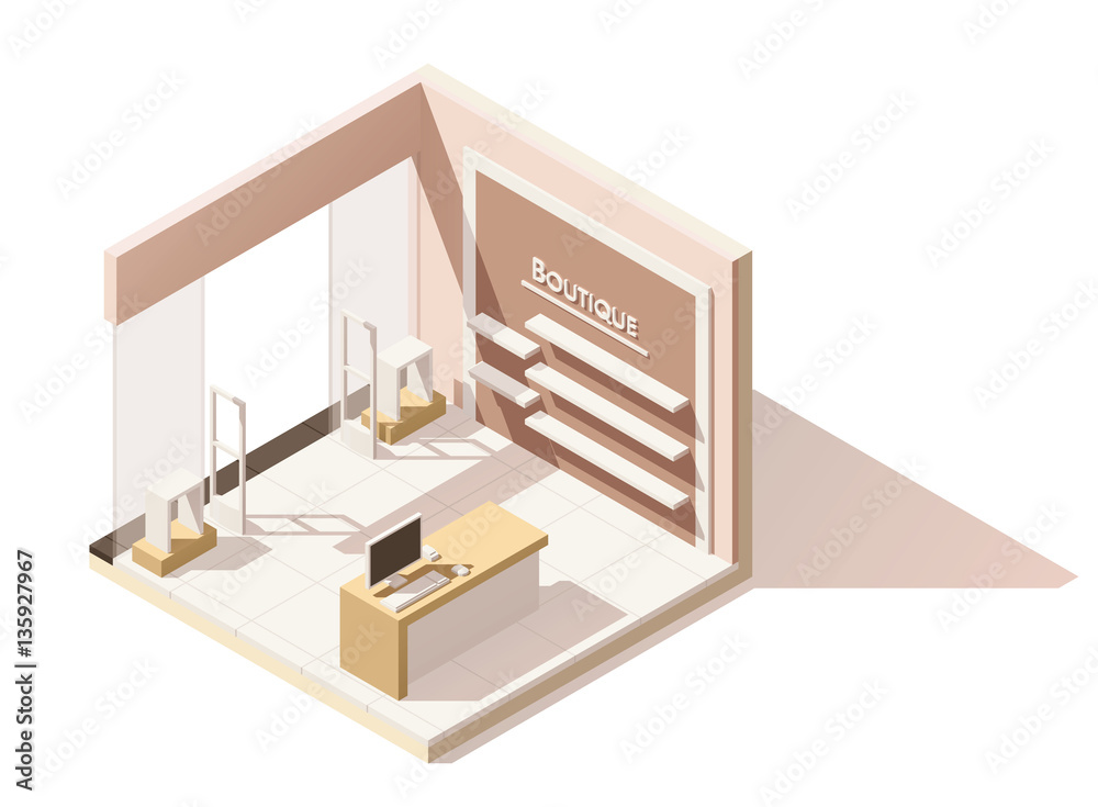 Vector isometric low poly boutique cutaway icon Vector isometric low poly boutique cutaway icon