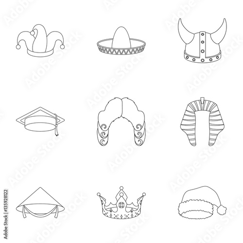 Hats set icons in outline style. Big collection of hats vector symbol stock illustration