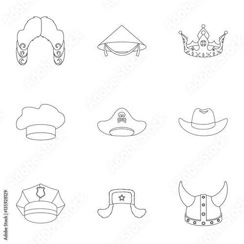 Hats set icons in outline style. Big collection of hats vector symbol stock illustration