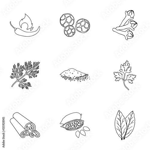 Herb and spices set icons in outline style. Big collection of herb and spices vector symbol stock illustration
