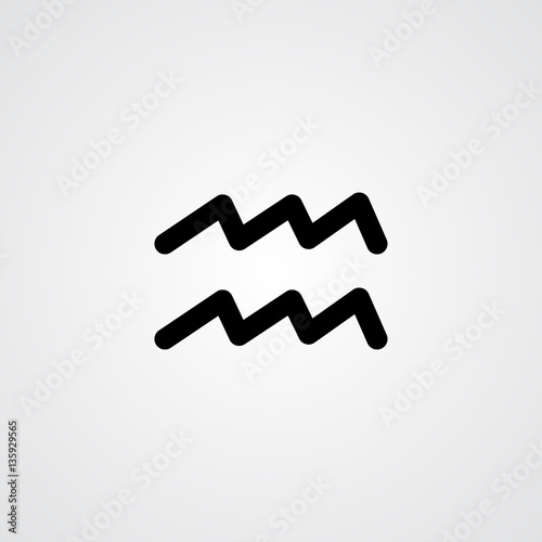 Aquarius zodiac symbol, black zodiac flat isolated icon on the gray background