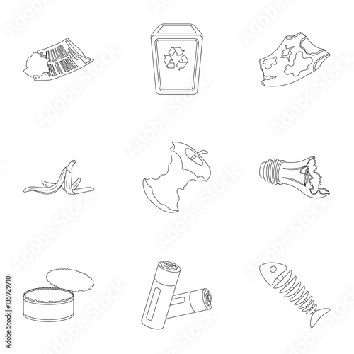 Trash and garbage set icons in outline style. Big collection of trash and garbage vector symbol stock illustration