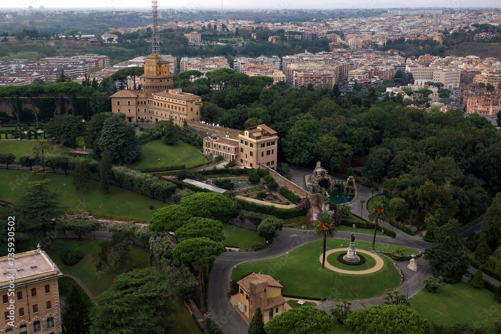 View of the building and gardens in Vatican, Rome, Italy