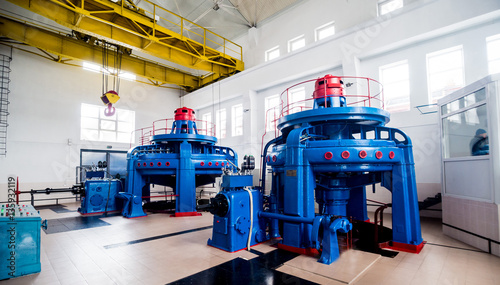 Turbine generators. Hydroelectric power plant. photo