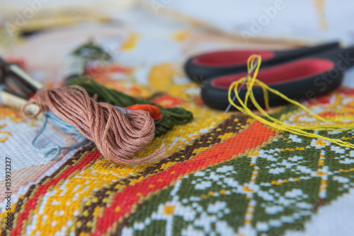 closeup  colorful thread for cross-stitch embroidery.