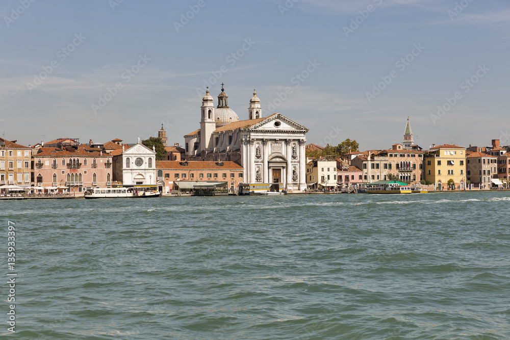 View on the Venice lagoon with Gesuati church, Italy.