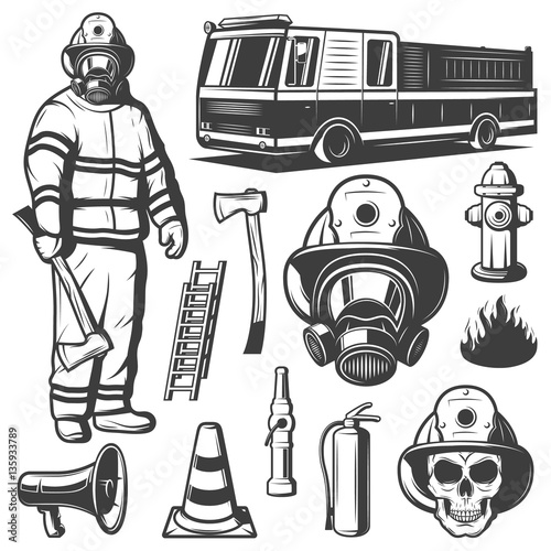 Firefighting Vintage Elements Set