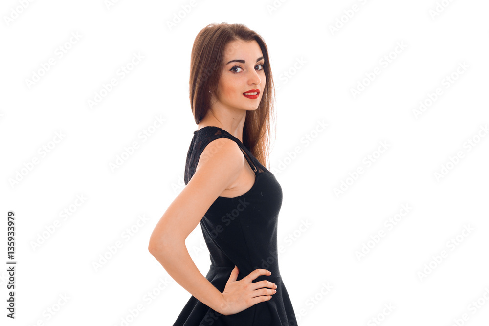 charming young woman with red lips posing and looking at the camera isolated on white background in studio charming young woman with red lips posing and looking at the camera isolated on white background in studio