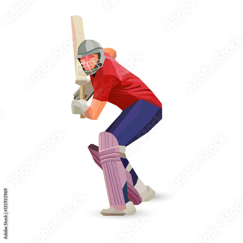 Abstract cricket player polygonal low poly illustration
