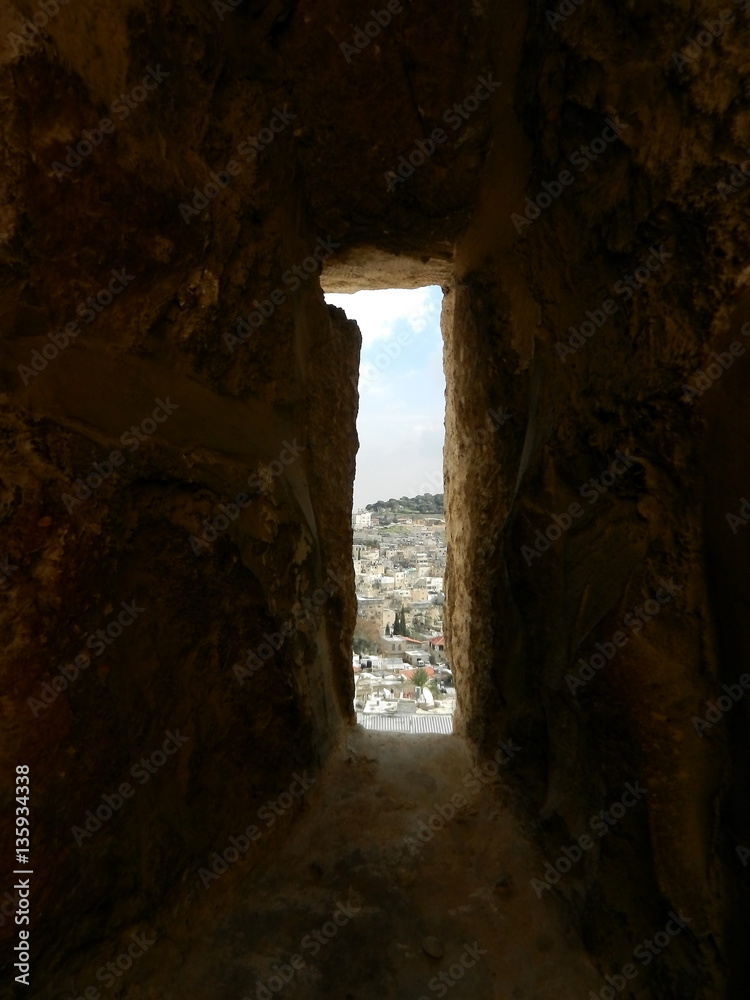 Jerusalem. view through a hole in the wall