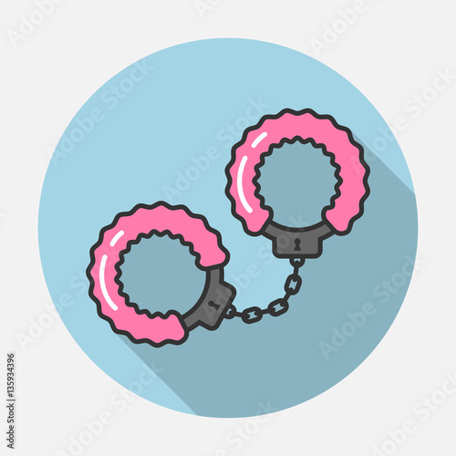 Vector icon pink handcuffs in a linear style. Sex toy.