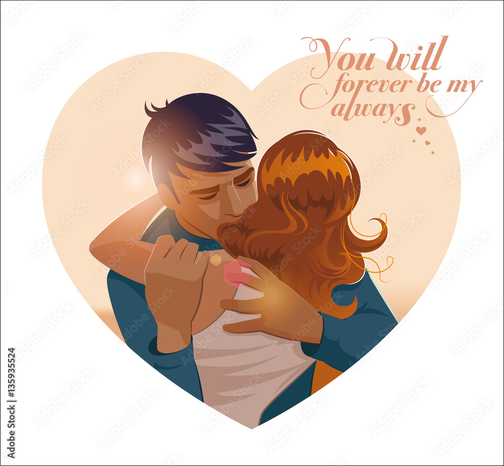 Embraces of a loving couple. Vector illustration Stock Vector | Adobe Stock