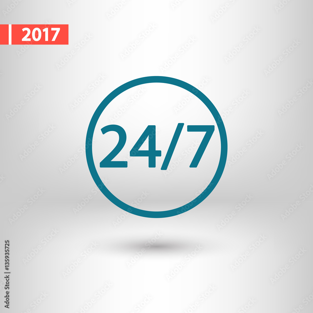 24 hours a day and 7 days a week icon, vector illustration. Flat 24 hours a day and 7 days a week icon, vector illustration. Flat