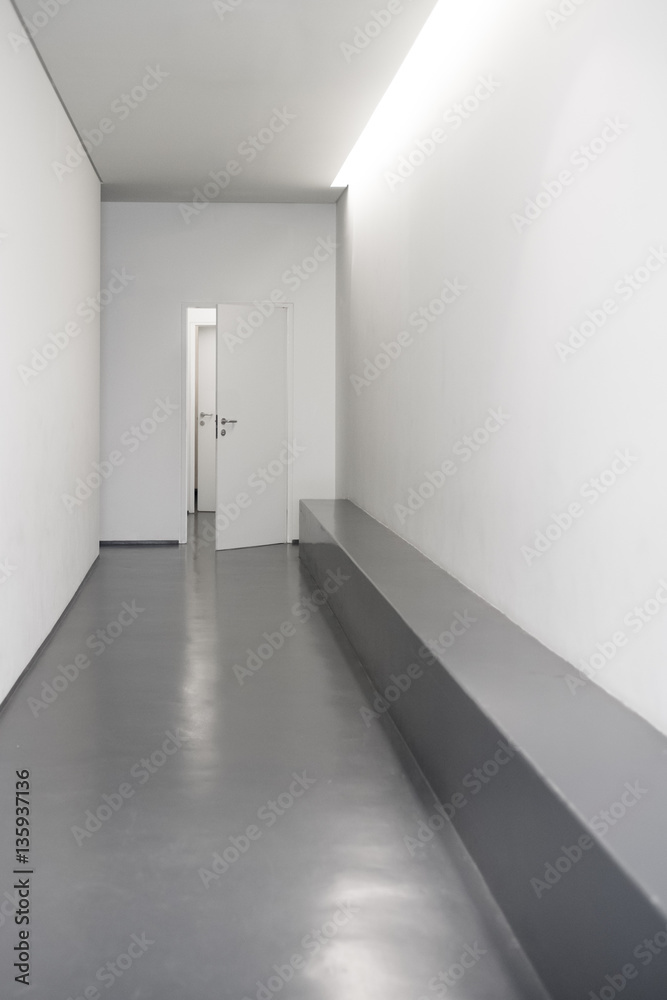 Current public interior corridor, Modern corridor, White modern hallway