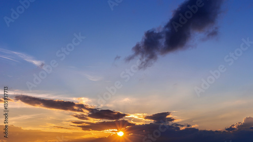 Dramatic sky with cloud at sunset.