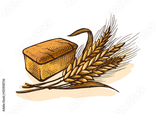 watercolor bread and wheat in graphic style