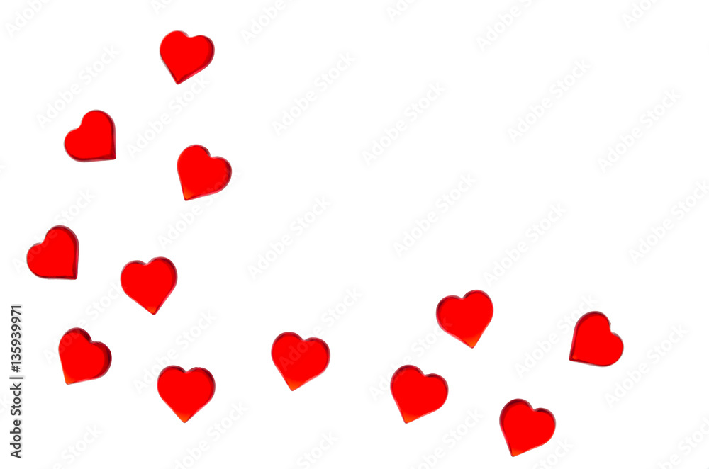 Bright red hearts on a striped background. In order to use Valentine's Day, weddings, International Women's Day