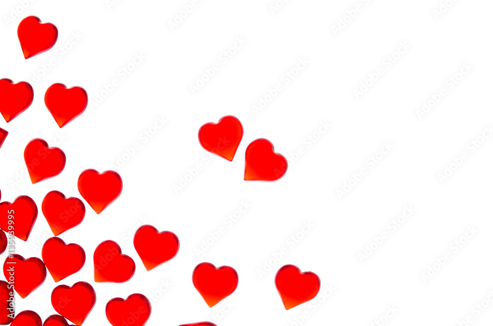 Bright red hearts on a striped background. In order to use Valentine's Day, weddings, International Women's Day