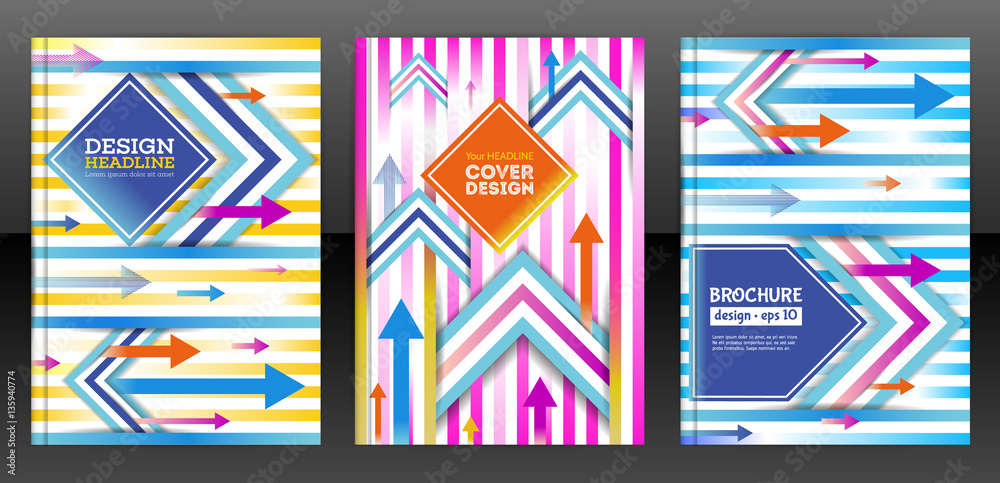 Vector flyer template design with colorful arrows. Leaflet cover presentation abstract flat background. Brochure cover design with arrows. Esp 10