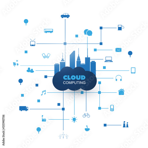 Cloud Computing Design Concept with Icons - Digital Network Connections, Technology Background