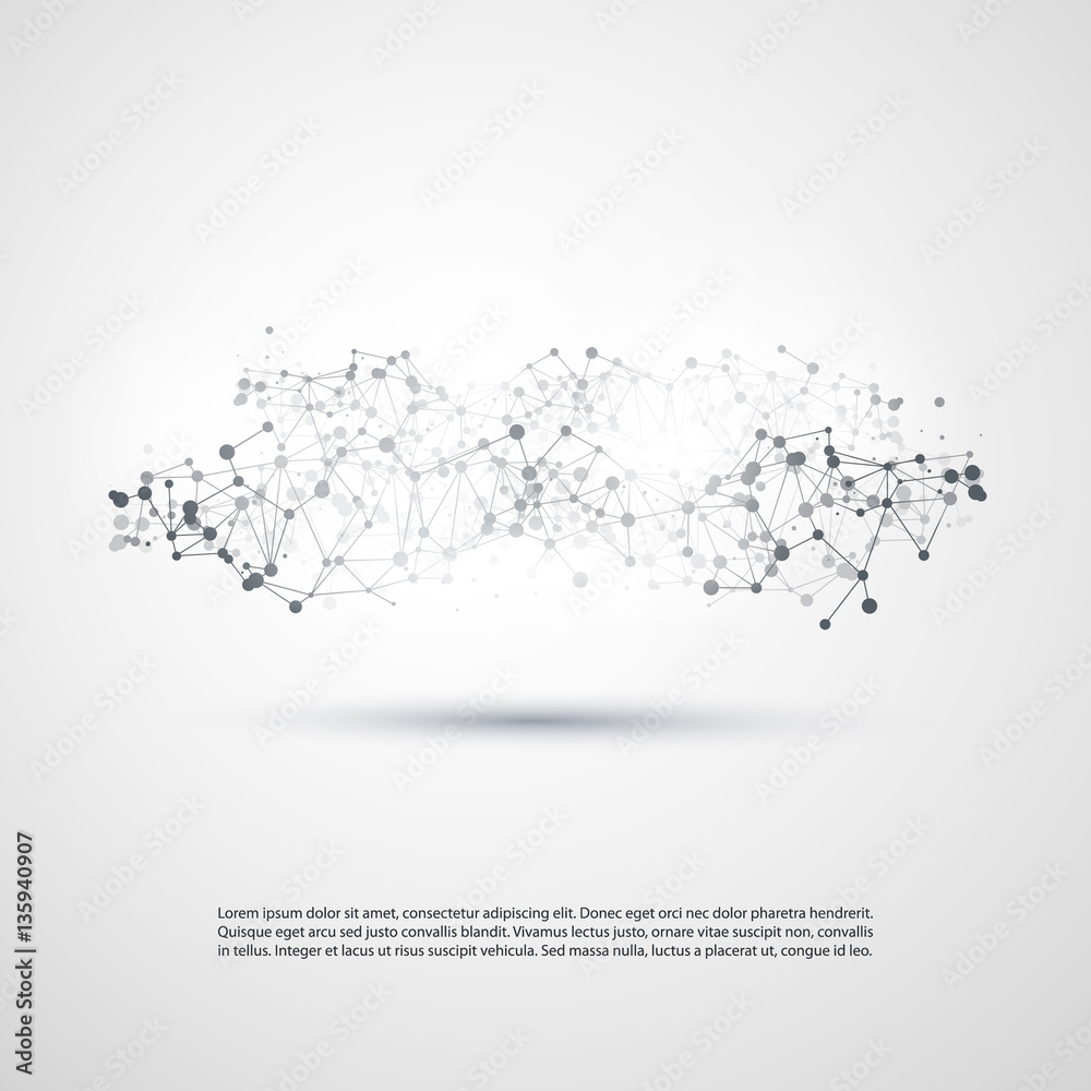 Black and White Modern Minimal Style Cloud Computing, Networks Structure, Telecommunications Concept Design, Network Connections, Transparent Geometric Wireframe - Vector Illustration