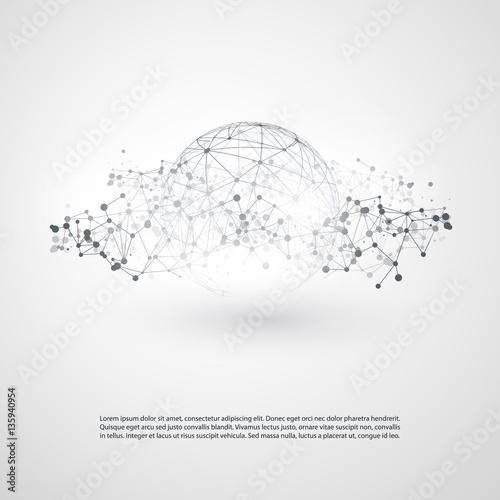 Black and White Modern Minimal Style Cloud Computing, Networks Structure, Telecommunications Concept Design, Network Connections, Transparent Geometric Wireframe - Vector Illustration