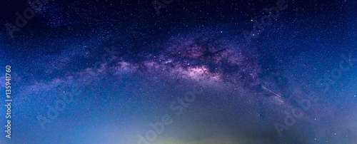 Landscape with Milky way galaxy. Night sky with stars.