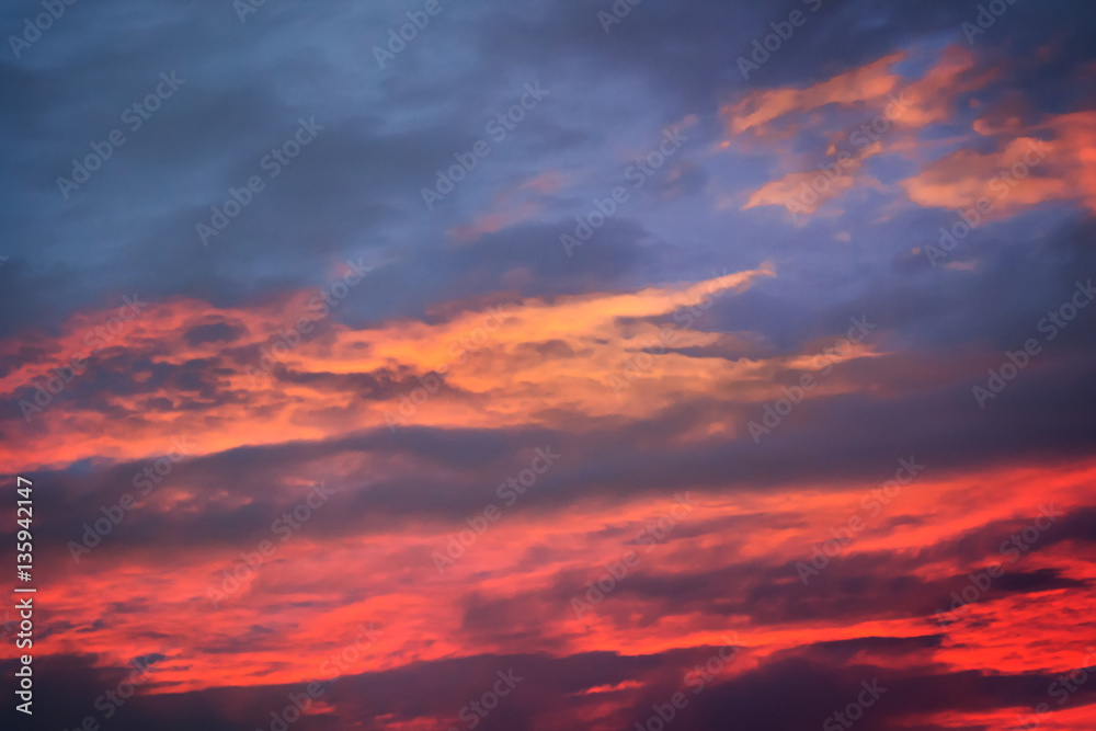 Purple clouds in the evening sky