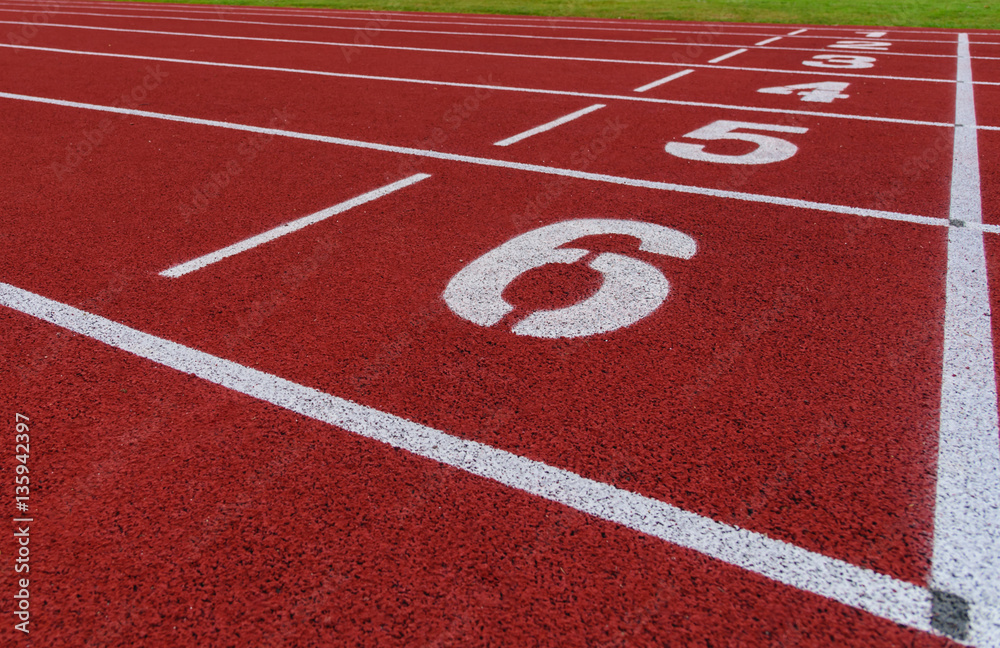 Perspective of numbers on the track is the beginning of the race in stadium