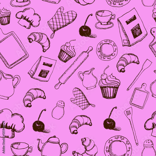 Seamless pattern background with kitchenware
