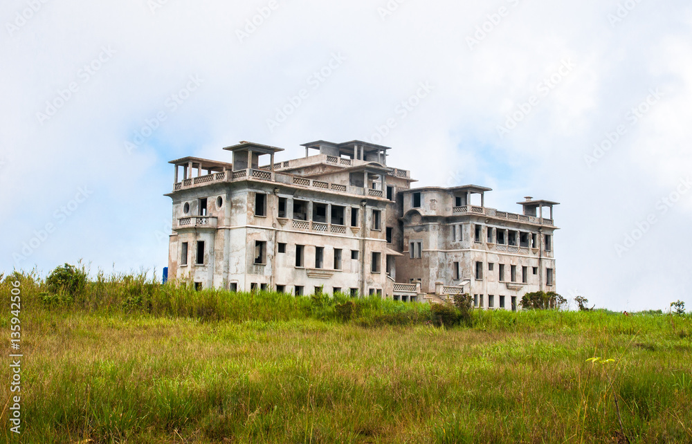 Abandoned hotel 'Bokor Palace' in Ghost town Bokor Hill station near the town of Kampot. Cambodia