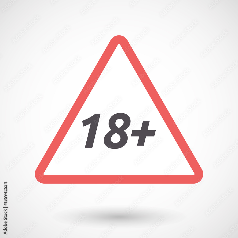 Isolated warning signal with    the text 18+