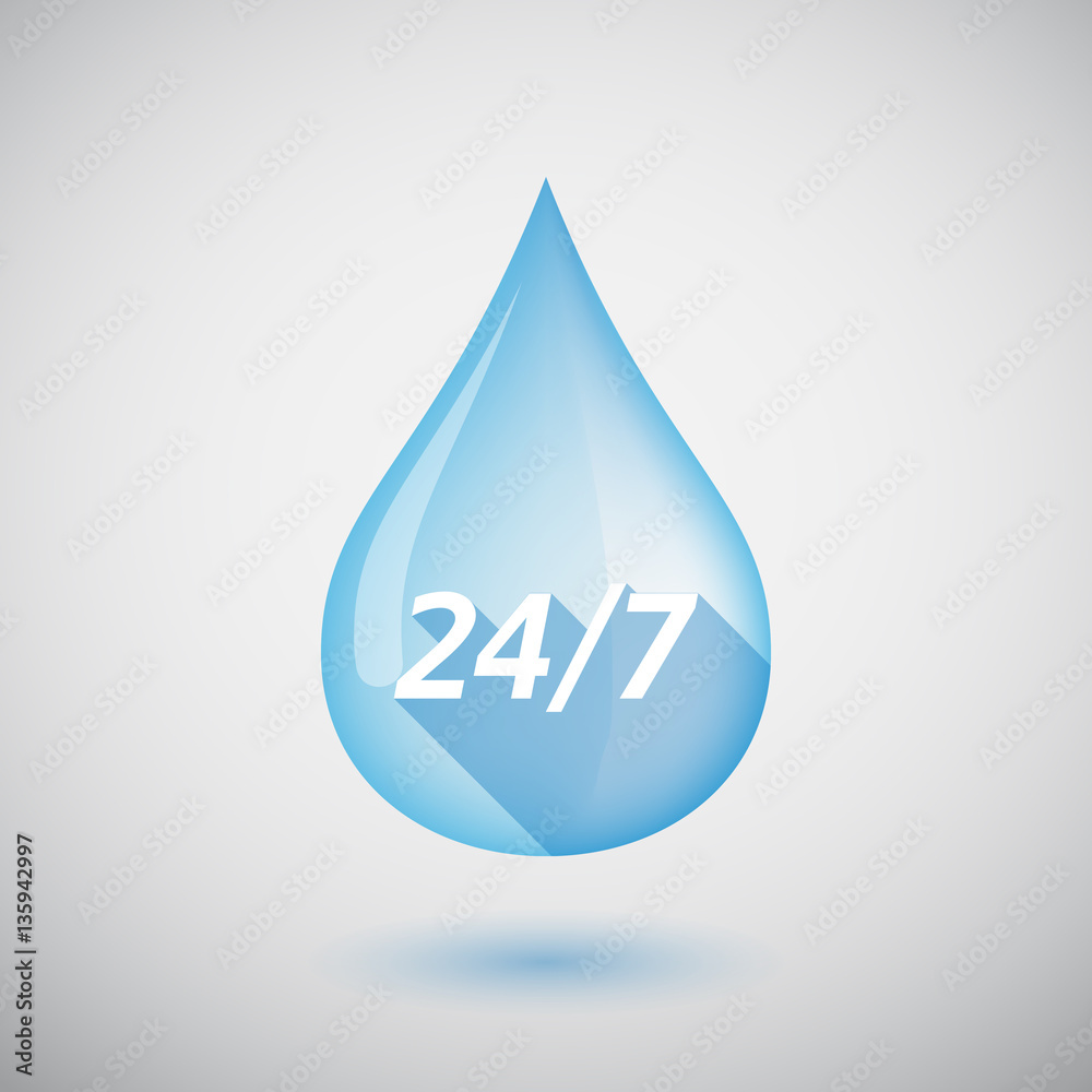 Long shadow water drop with the text 24/7 Long shadow water drop with the text 24/7