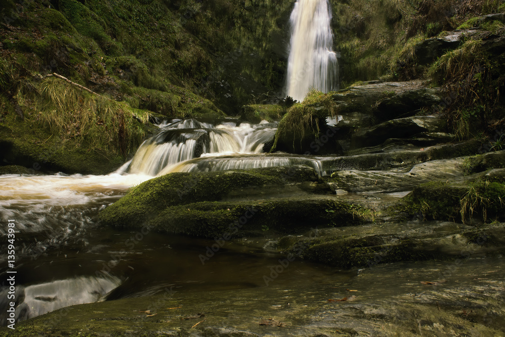 Fototapeta premium Pistyll Rhaeadr waterfall in North Wales UK with a long exposure