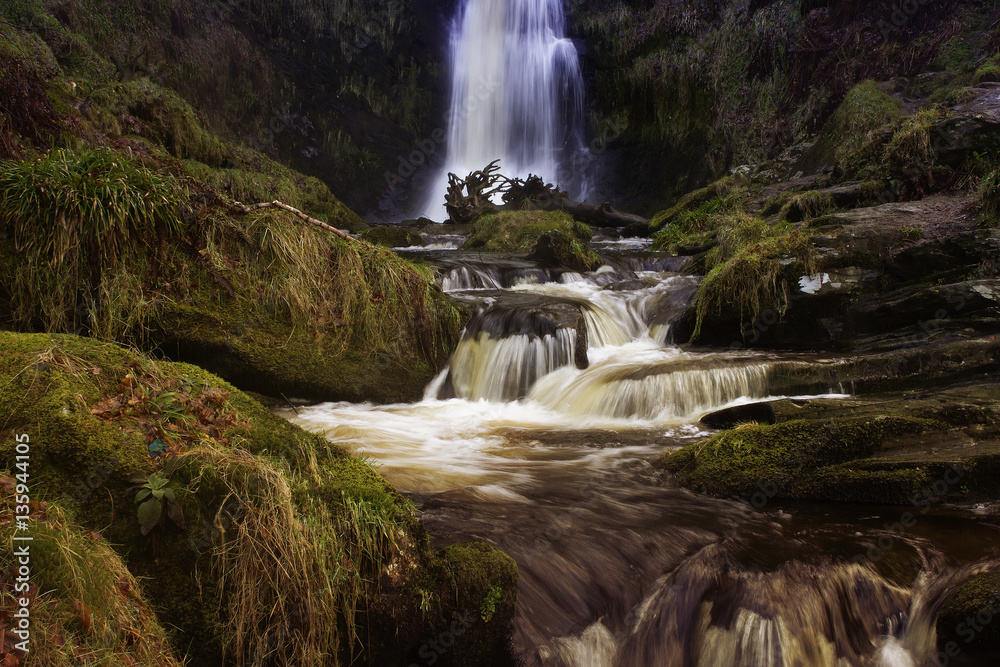 Fototapeta premium Pistyll Rhaeadr waterfall in North Wales UK with a long exposure