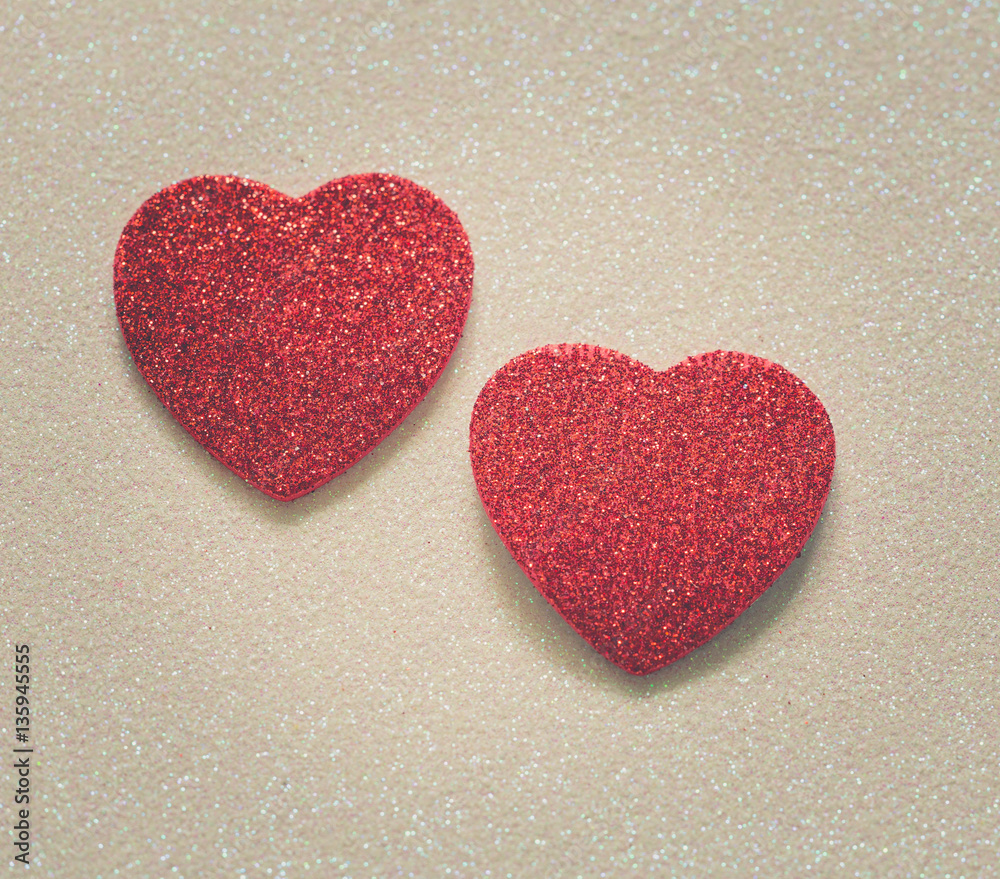 Obraz premium Hearts on glossy background on Valentines day