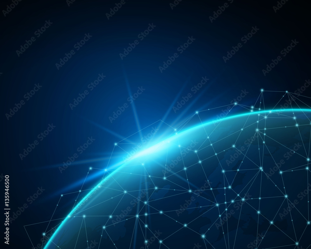 Fototapeta premium Vector Illustration of a Global Network Connection Concept. Worldwide Media Technology Background.
