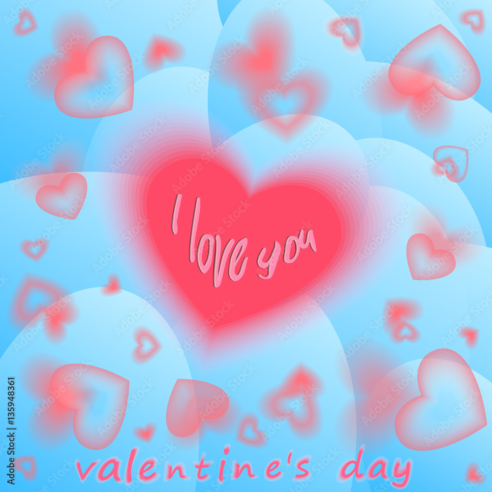 day valentine Hearts Batskground vith Bloor. Greeting Card. Vector illyustration. blue