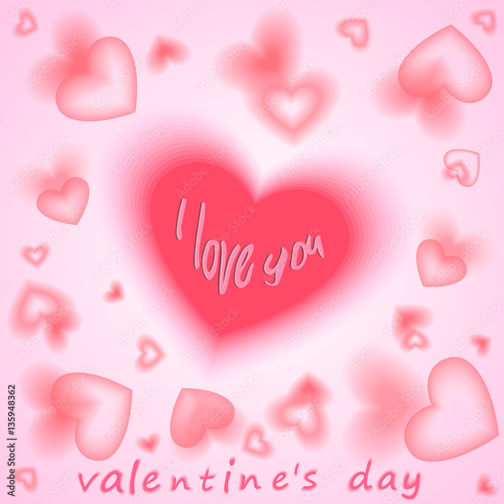 day valentine Hearts Batskground vith Bloor. Greeting Card. Vector illyustration. pink
