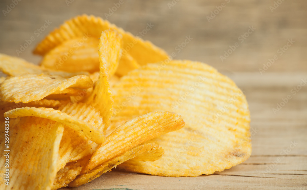 Fried potato chips corrugated Fried potato chips corrugated
