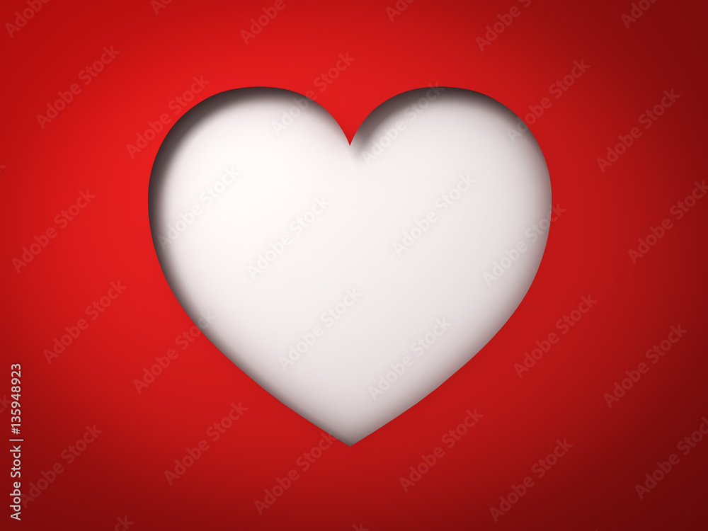 Red paper heart hole Valentines day card on blank white background with shadow 3D rendering Red paper heart hole Valentines day card on blank white background with shadow 3D rendering
