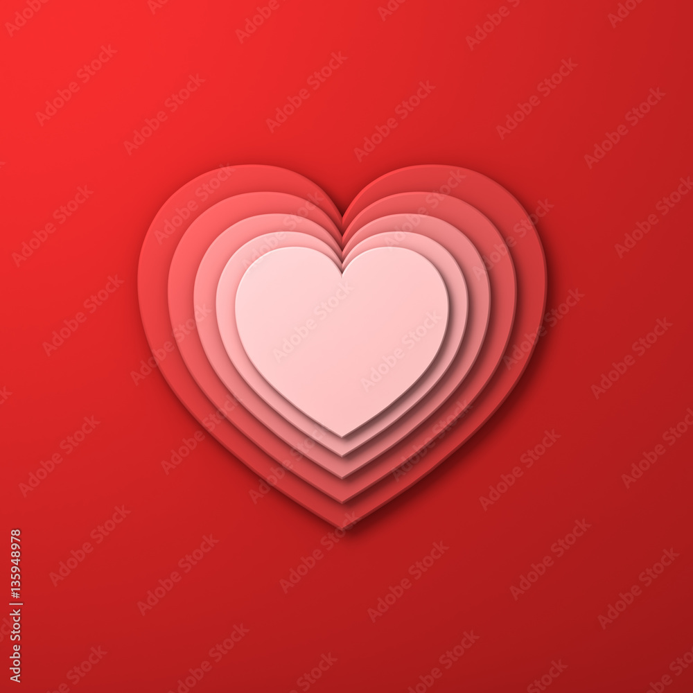 Red layer hearts valentines day card background with shadow 3D ...