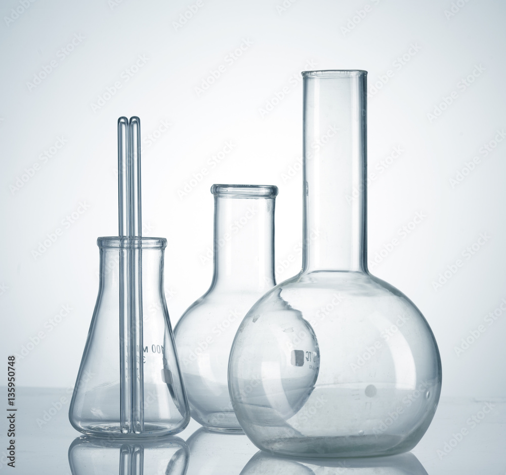 Laboratory glassware on white background Laboratory glassware on white background