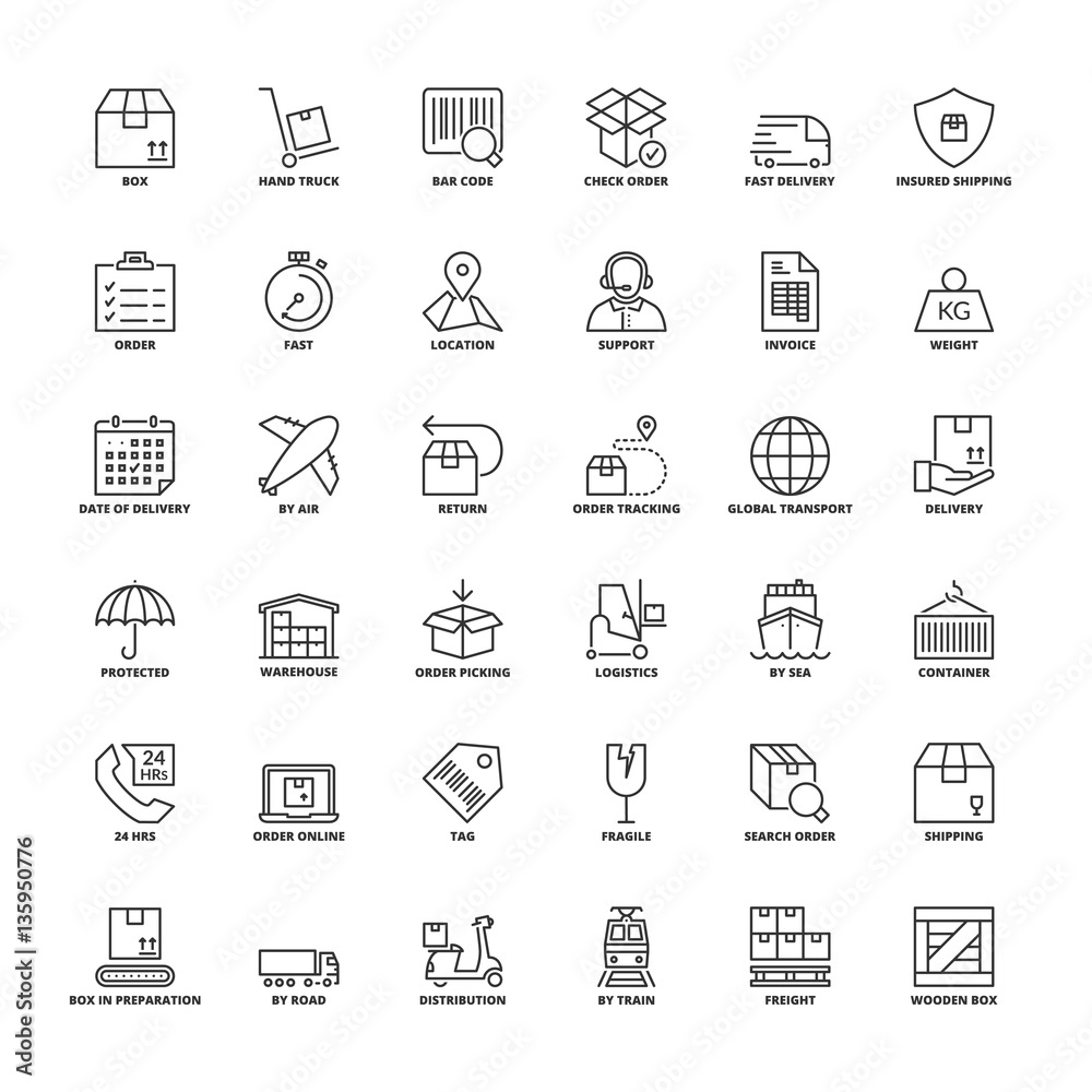 Outline icons. Shipping and logistics