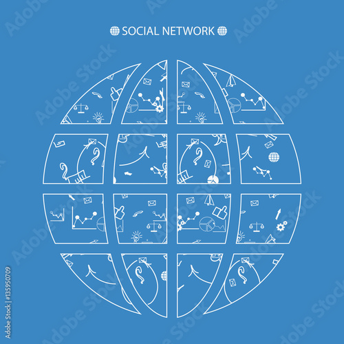 hand doodle charts in form of globe, Concept of  social network