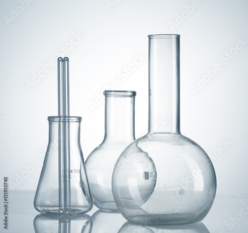 Laboratory glassware on white background
