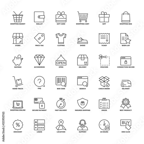 Outline icons. Shopping