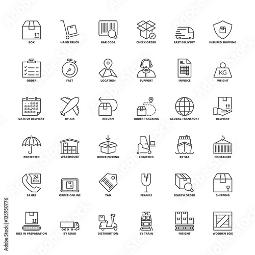 Outline icons. Shipping and logistics