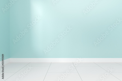 Blank green blue wall interior with ligt shadow from windows for design