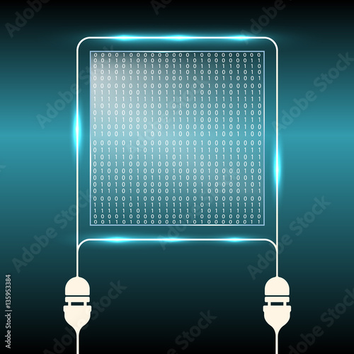 Background with glass panel and binary code